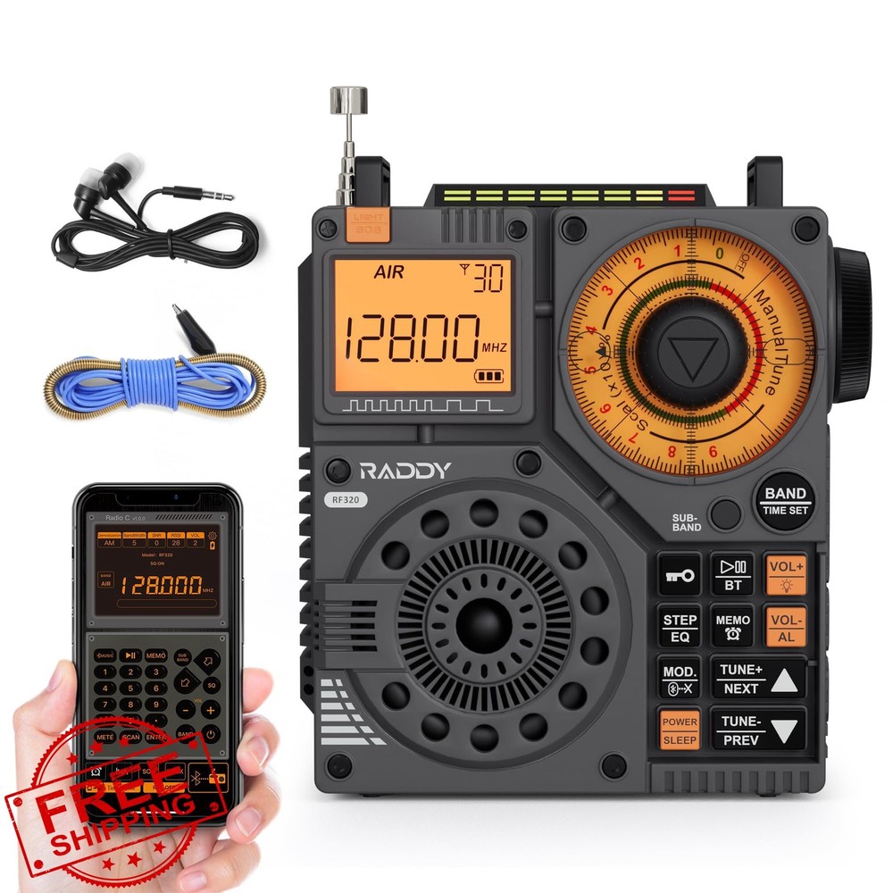 Raddy RF320 Shortwave Radio, APP Control, Black Receiver