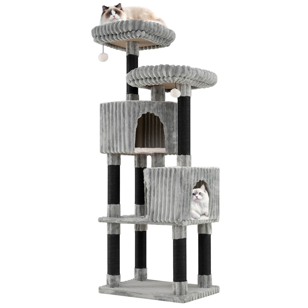 Large Multi-level Cat Tree w/2 Condos, 2 Perch Beds, Scratching Posts, Balls