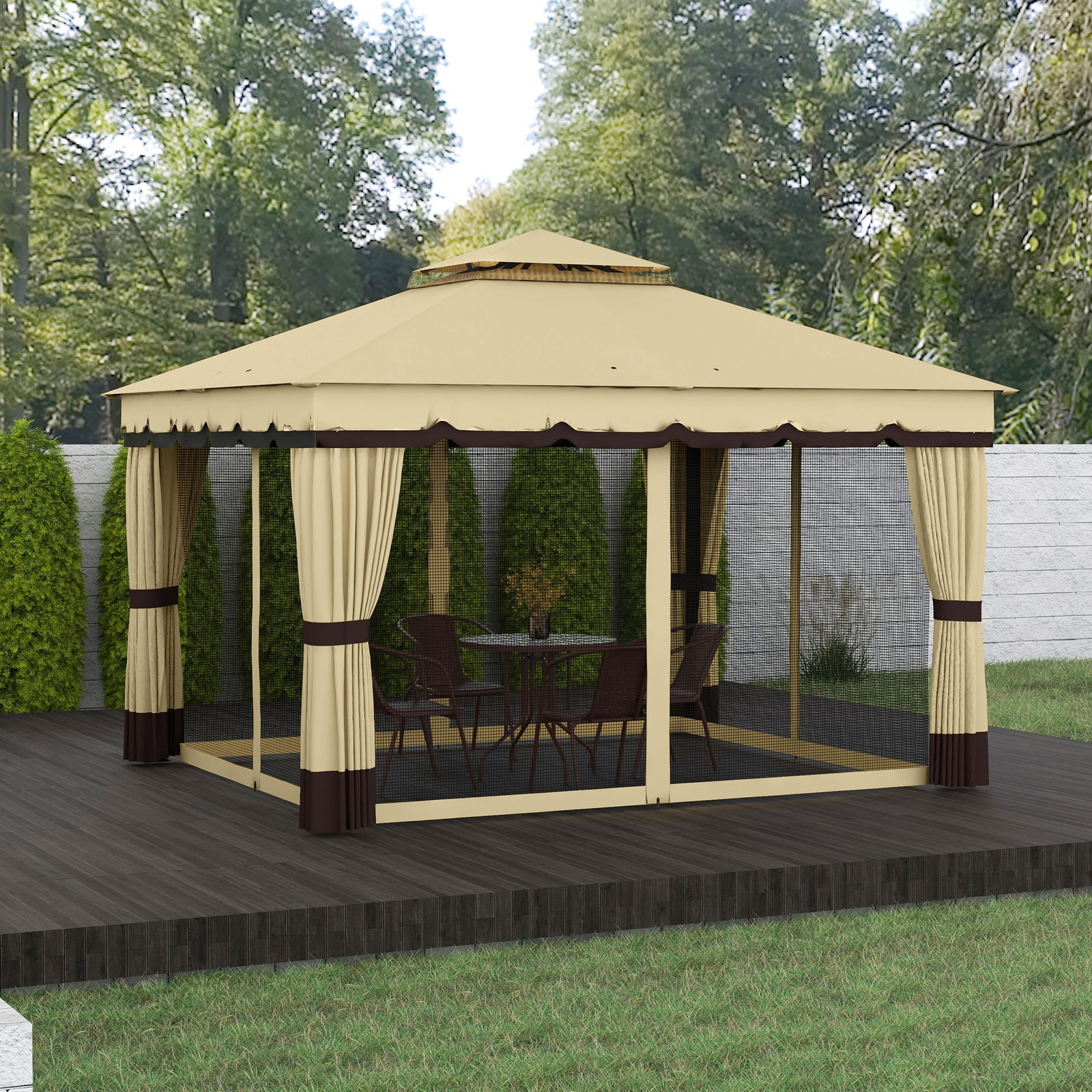 Outsunny 10' x 12' Double Roof Outdoor Gazebo with Netting & Curtains