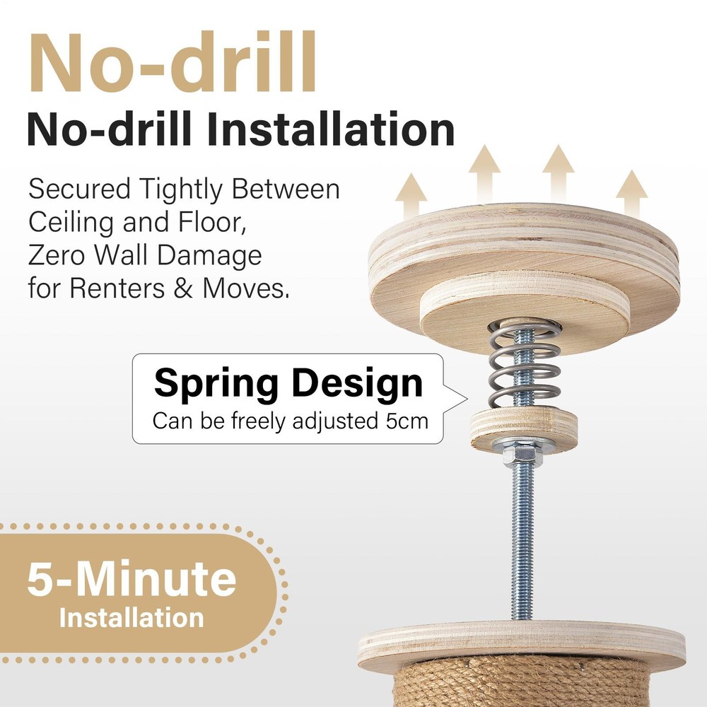 Adjustable 102-104" Ceiling Cat Tree Large Cats Condo w/ Scratching Post&Hammock