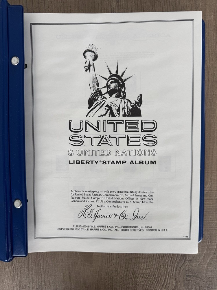 1990 HE Harris Liberty Stamp Binder & Pages From 1847- 1989 New! No Stamps Incl