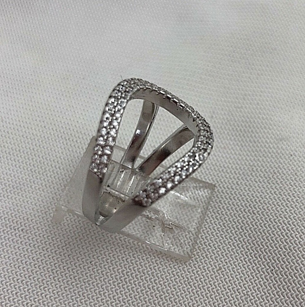 Sterling Silver .925 15mm Wide CZ Adjustable Ring Size 7 Adjustable