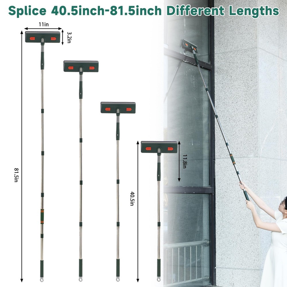 Window Squeegee Cleaner Tool with Extension Pole (81.5inch), Army Green