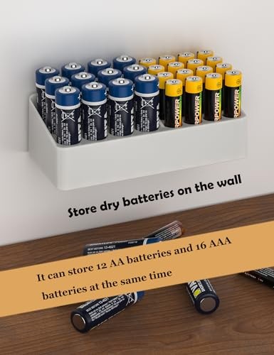 Battery Storage Organizer Battery Storage Box Fit for 16 AAA & 12 AA White