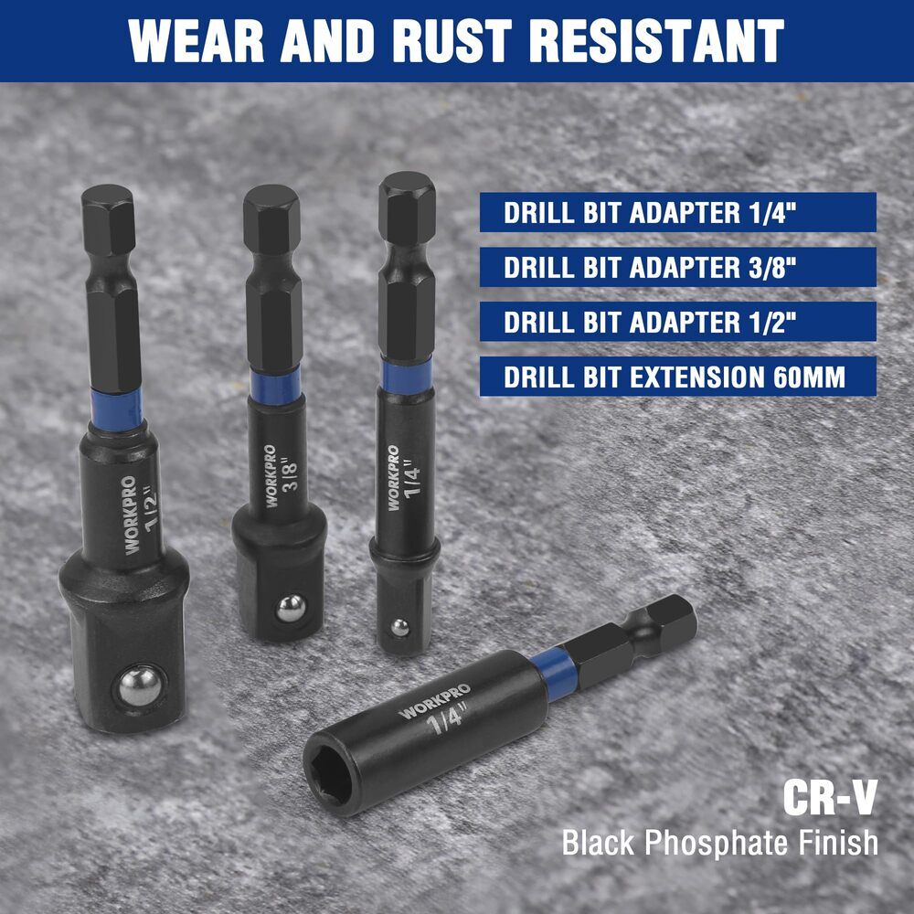 WORKPRO 39PC Magnetic Nut Driver Set Impact Drill Driver Bit 1/4" Hex SAE&Metric