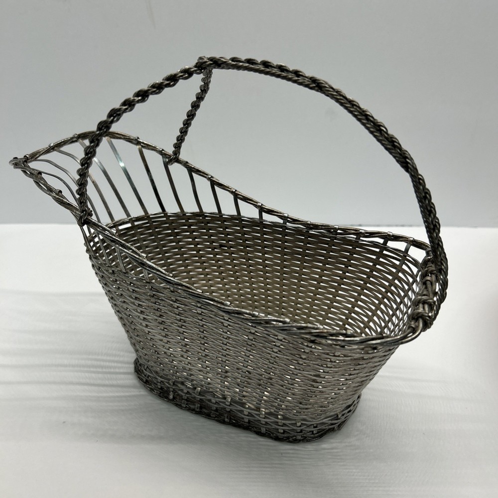Vintage Silverplate Bottle Pourer Woven Metal Basket Wine Caddy Japan