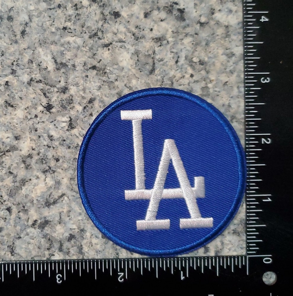 LA Dodgers Round Style Patch. Embroidered. Iron On Backing. 3"x3"