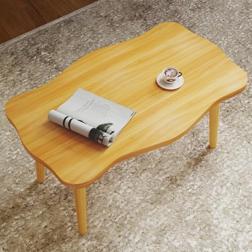 Cookie Coffee Table Low Table with 4 Solid Wood Sturdy Legs, Cookie-natural