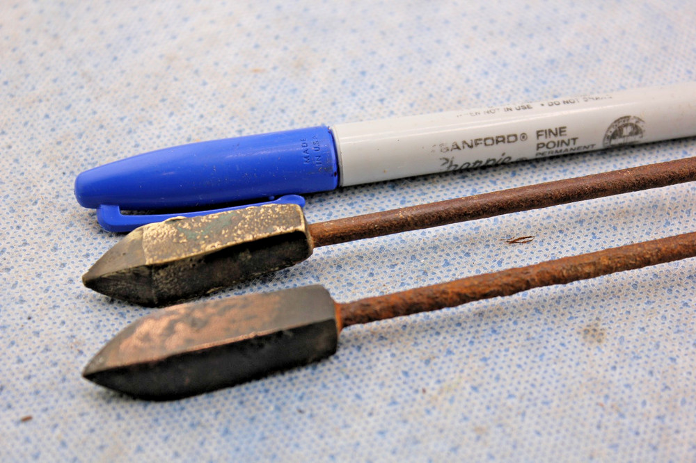 TWO SMALL COPPER TIPPED SOLDERING IRONS