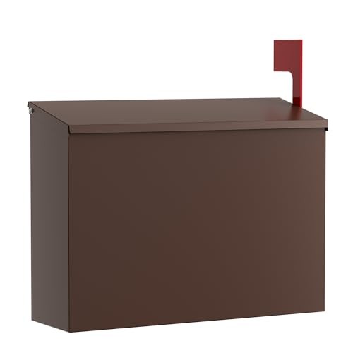 Wall-Mount Mailbox for Outside, Large Capacity Rust-Proof Mail Box with Brown