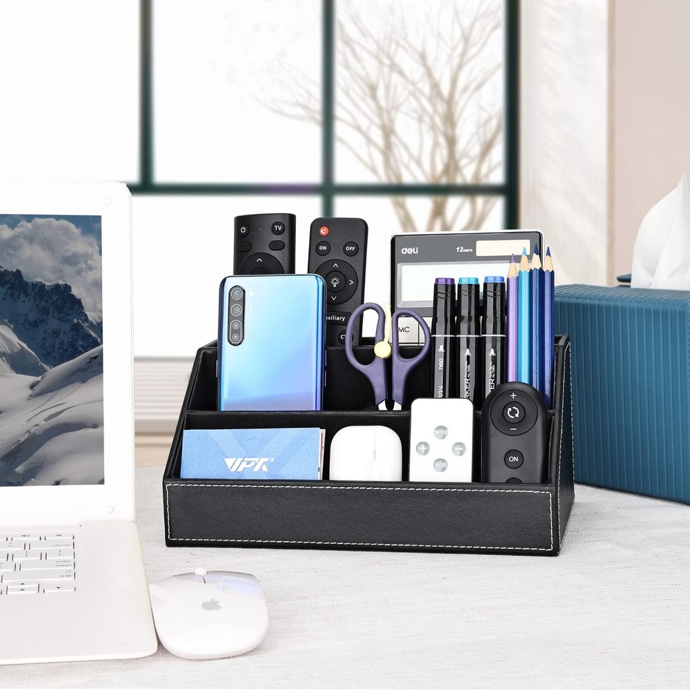 KINGFOM Pu Leather Desk Organizer with 5 Compartments Holder, Multi-Functiona...