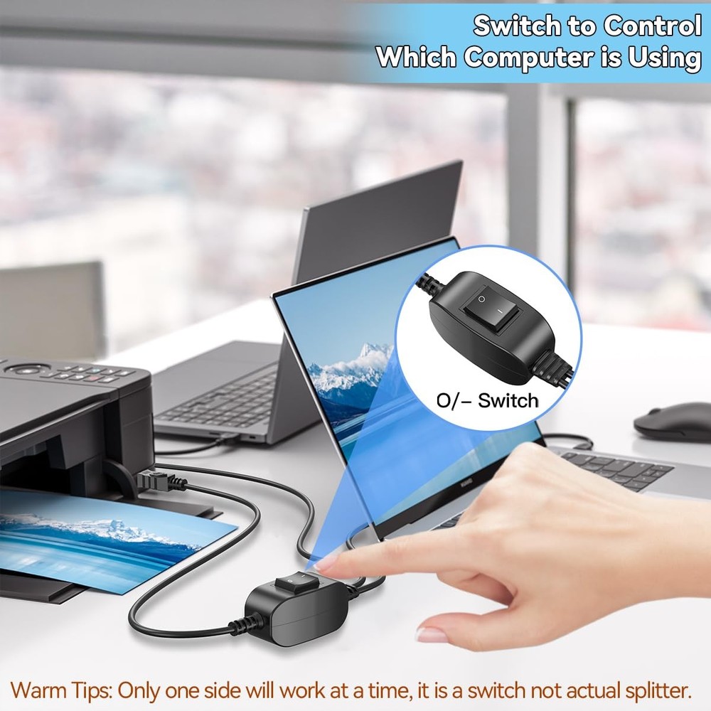 Herfair Printer Splitter for Two Computers USB A Bundled Cable, Black