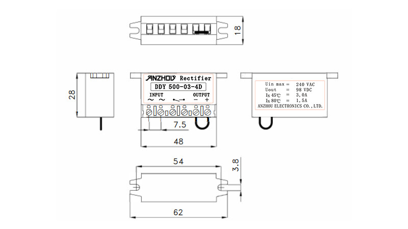 1pcs DDY 500-03-4D UIN MAX 240VAC UOUT 98VDC Rectifier
