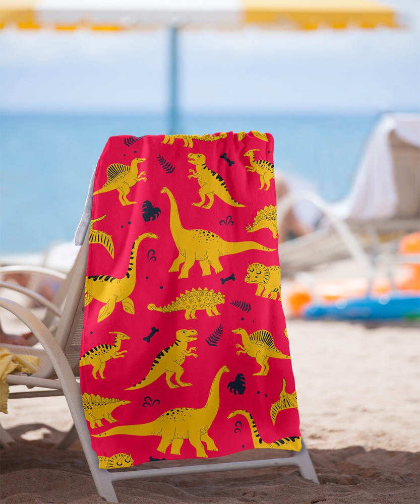 Hand Drawn Dino Pattern Beach Towel 30"x60"