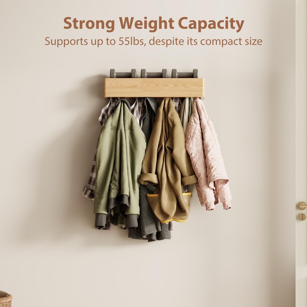 Solid Wood Wall Mounted Coat Rack with Shelf Hooks - Modern Floating Shelves ...