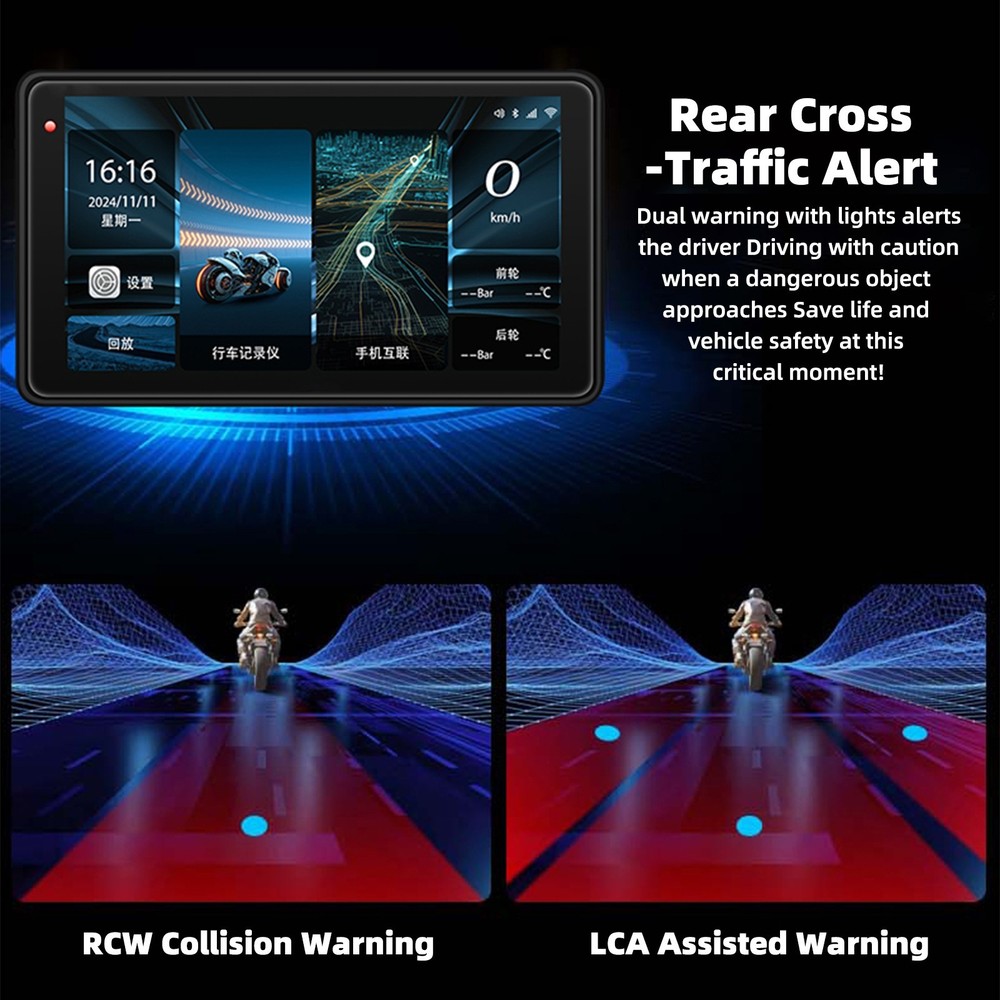 Motorcycle GPS Support Recording Dashcam 5" HD Screen Wireless Screen Mirroring