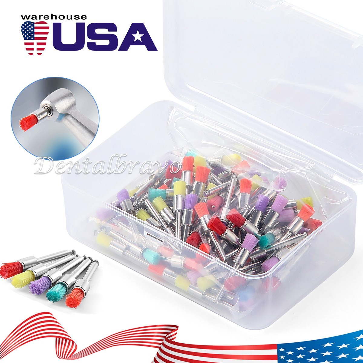 Dental Colorful Nylon Materials Flat Polishing Prophylaxis Brushes 100Pcs/Box