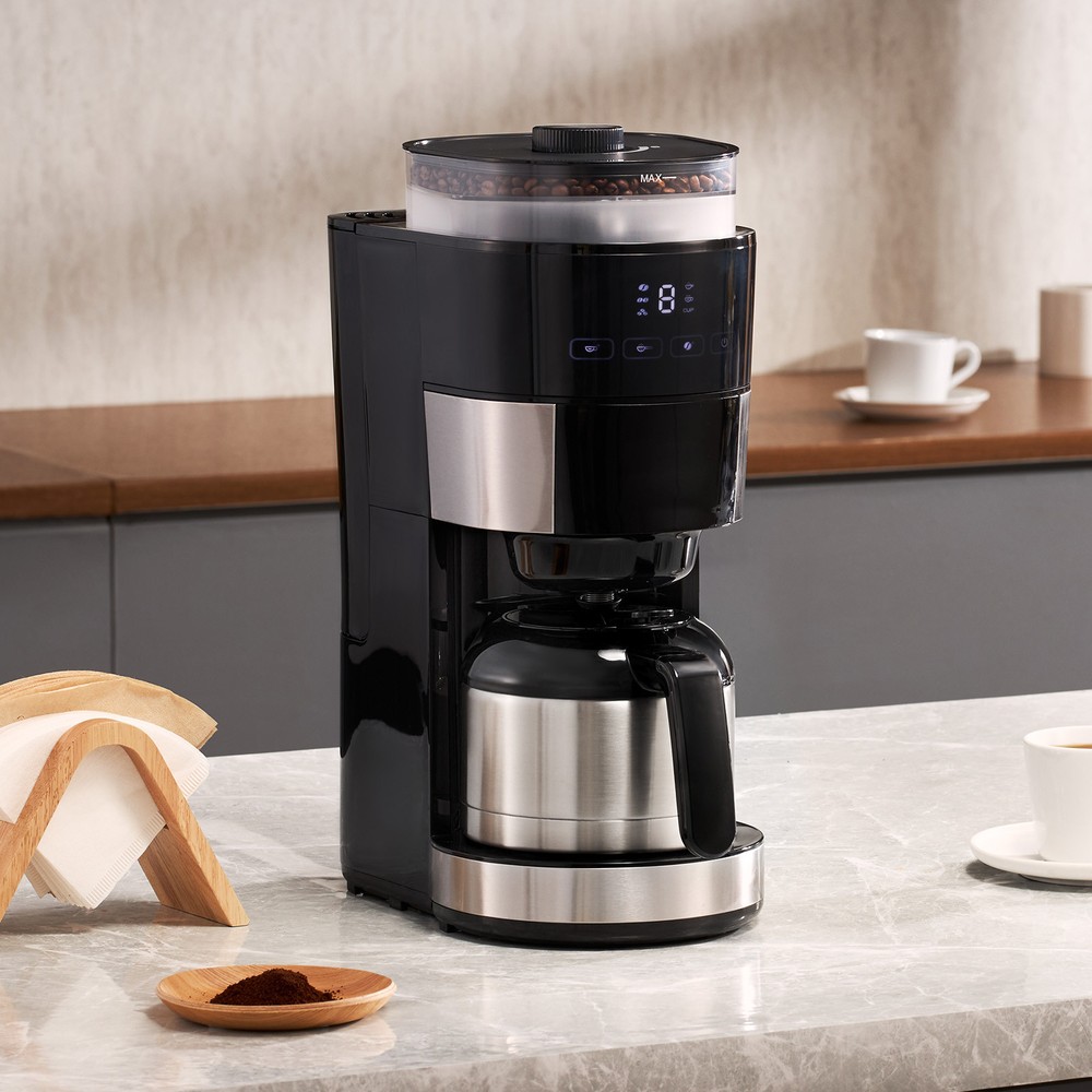 8 Cup Drip Coffee Machine Grind & Brew Coffee Maker w/ 3 Brew Strength Control