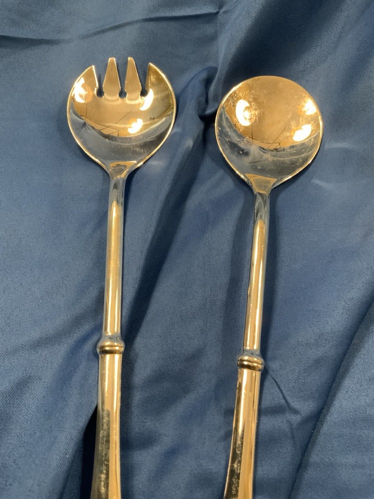 Silver Plate Salad Serving Utensils Spoon Fork Marked Italy 9.25" Bridal Wedding