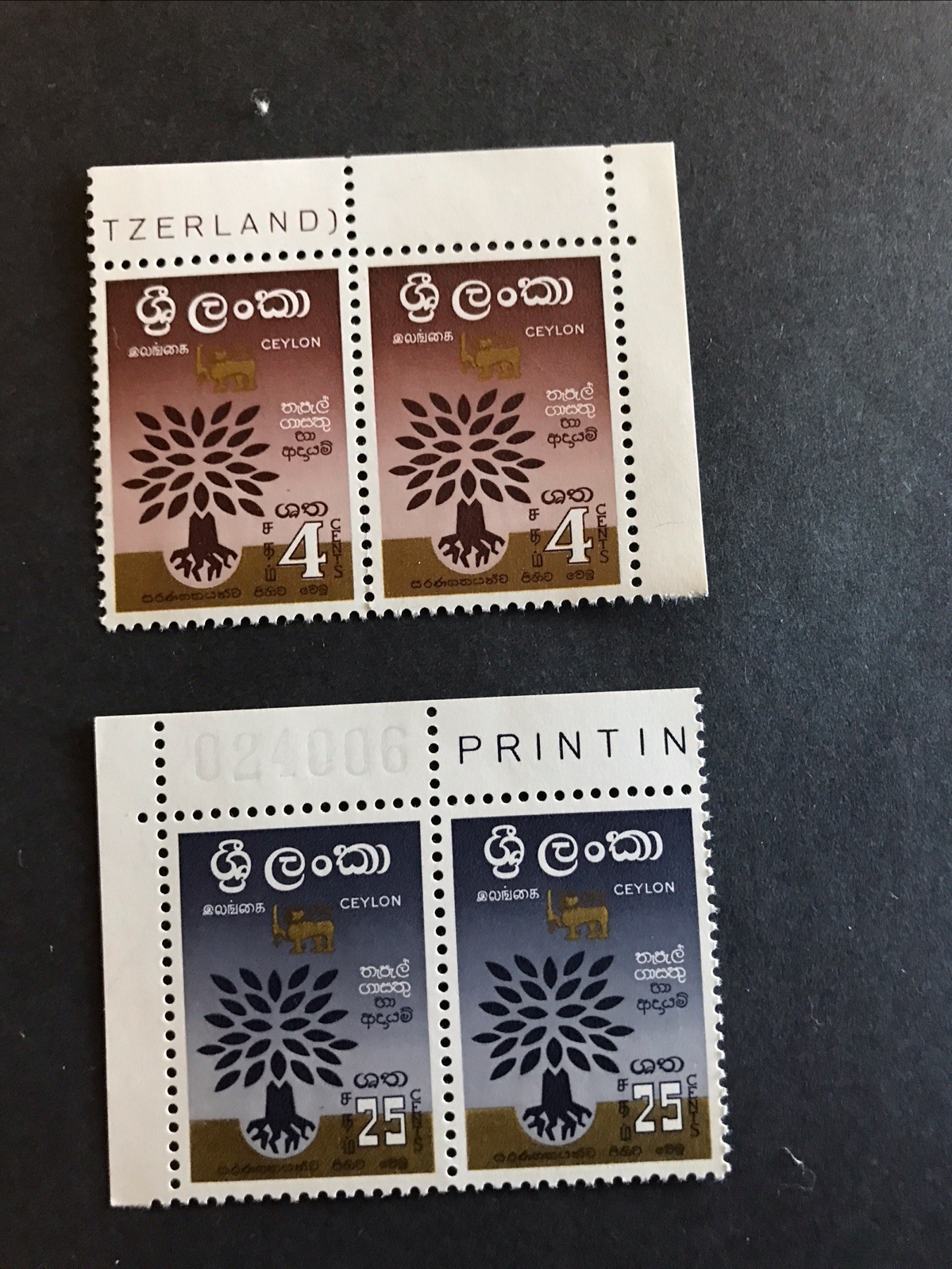 CEYLON #360-1 Pairs Mnh Vf With Tabs