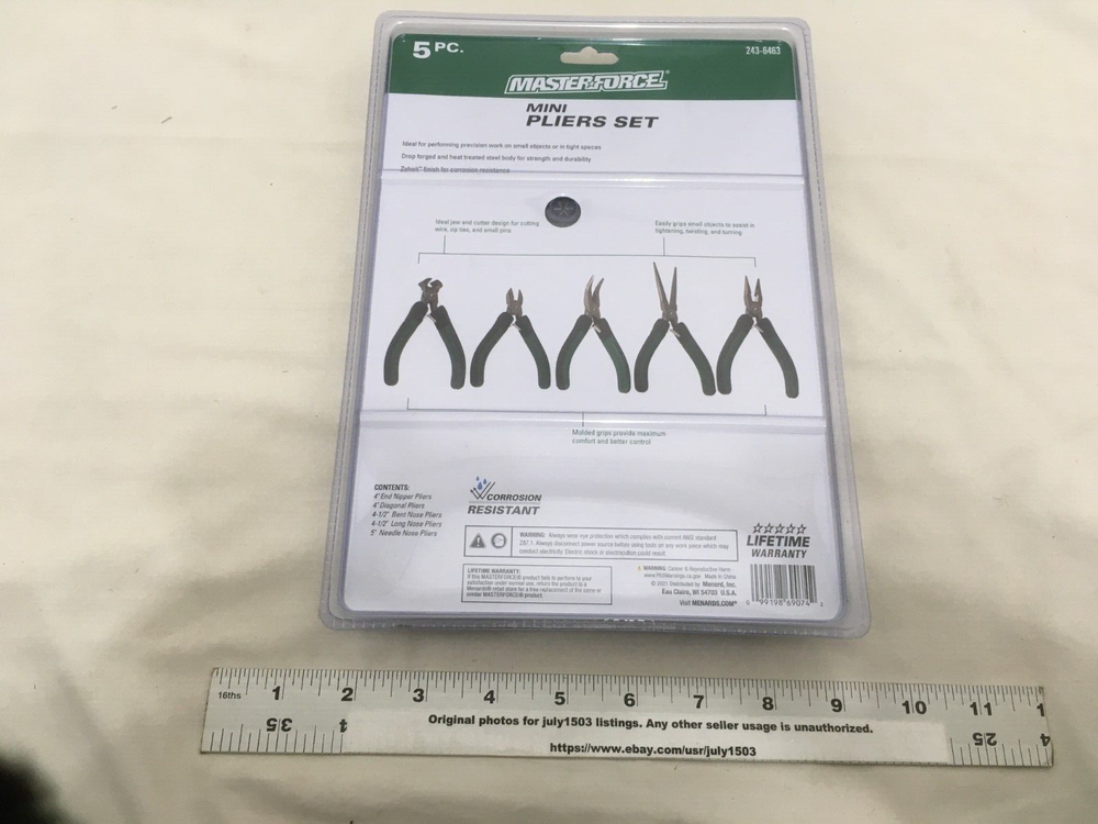 (1) NEW Masterforce 5-pc Mini Pliers Set - End Nipper/Diagonal/Bent/Long/Needle