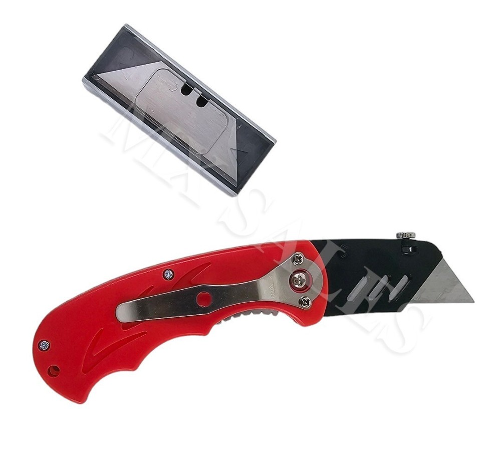 Folding Lock Back Utility Knife Box Cutter Clip 10 Blades Quick Change