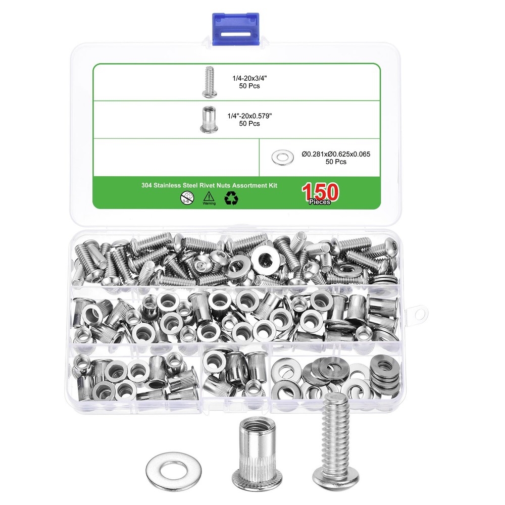 150Pcs Rivet Nut Flat Head, 1/4"-20 Socket Head Cap Screws and Flat Washers