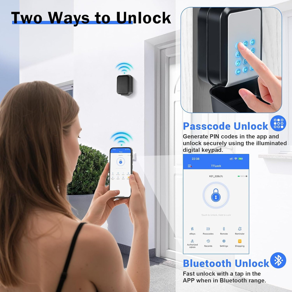 Smart Key Lock Box with Code – Bluetooth & PIN Unlock, APP Controlled Digital Lo