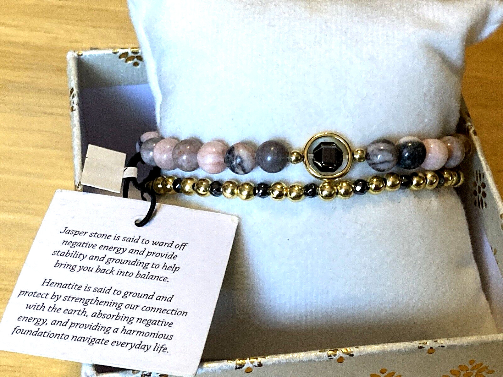 Shivam Bracelet Pink Jasper Hematite Gold Plated Beaded Set