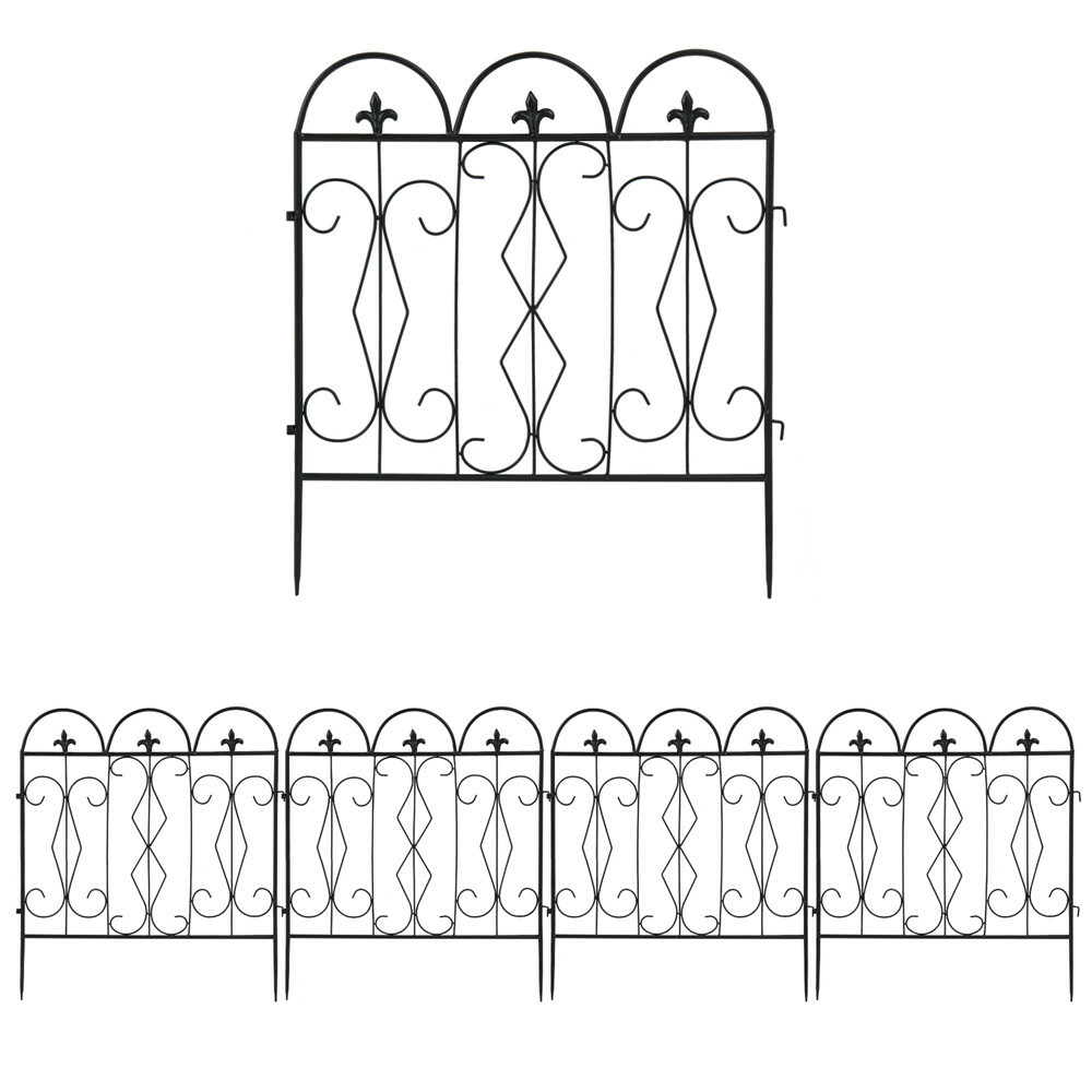 Decorative Garden Fence 5 Panels Outdoor Black Thicken Metal Wire Fencing Patio