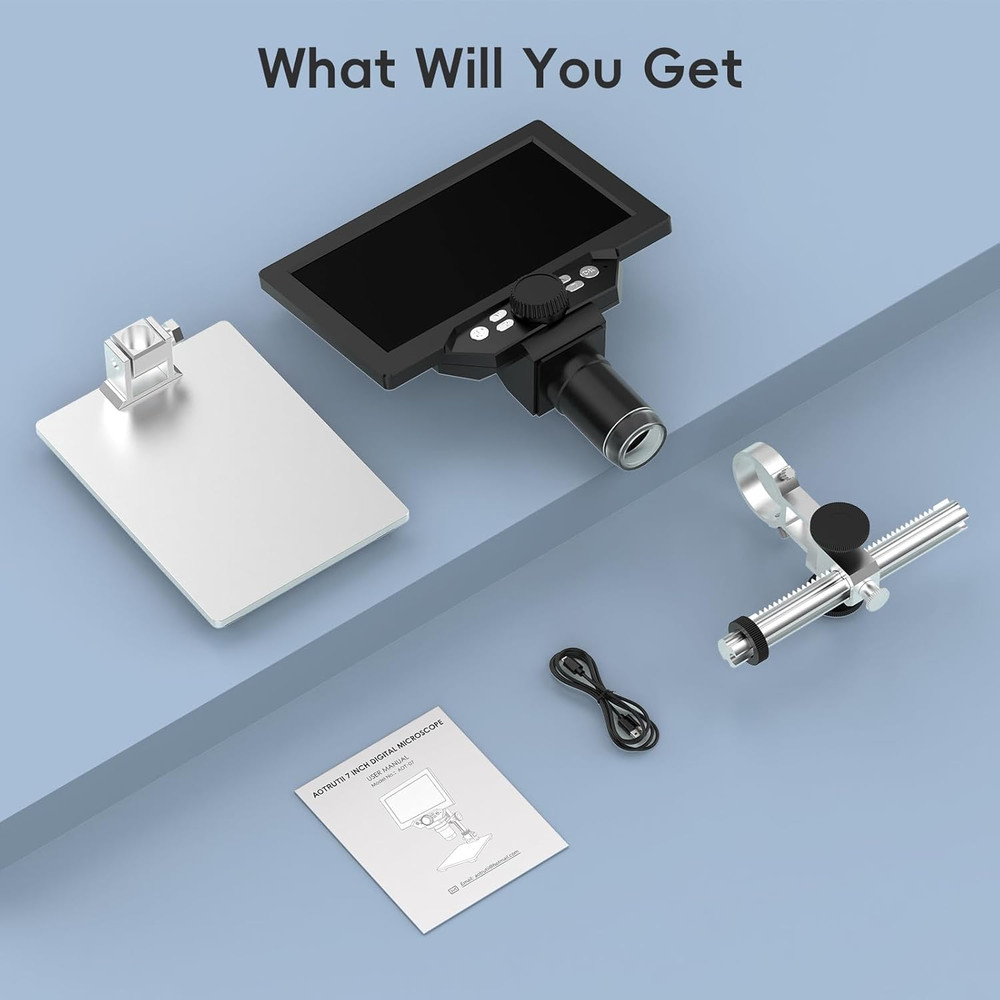 7" LCD Digital Microscope 1200X Magnification, 1080P Coin Microscope with Metal