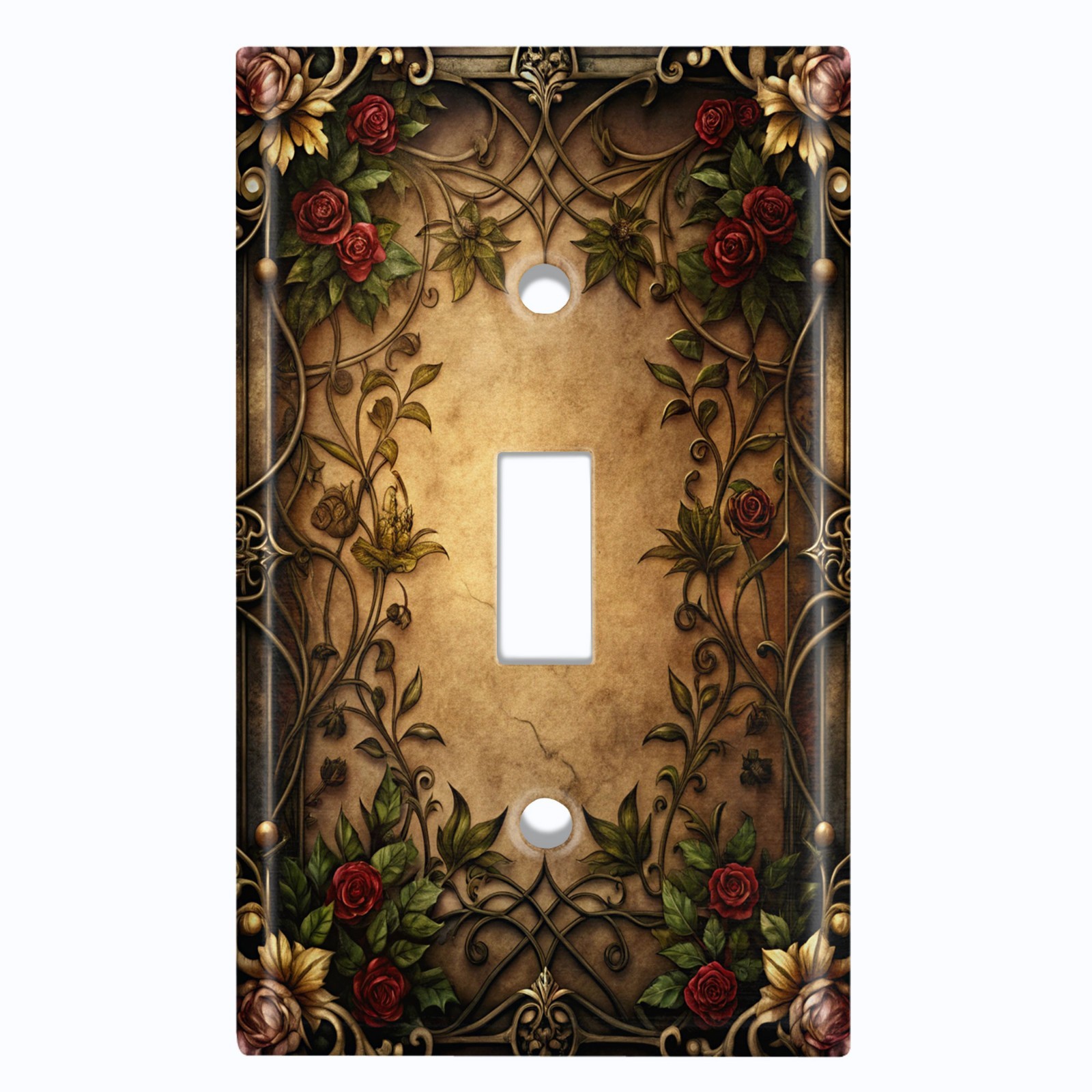 Metal Light Switch Outlet Cover Wall Plate Vintage Red Roses Floral Frame FME116