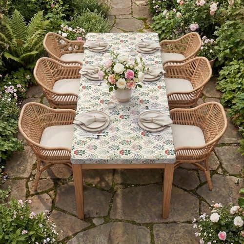 Spring Fitted Tablecloth 72 x 30 Inch 72" x 30" (Rectangular) Beige