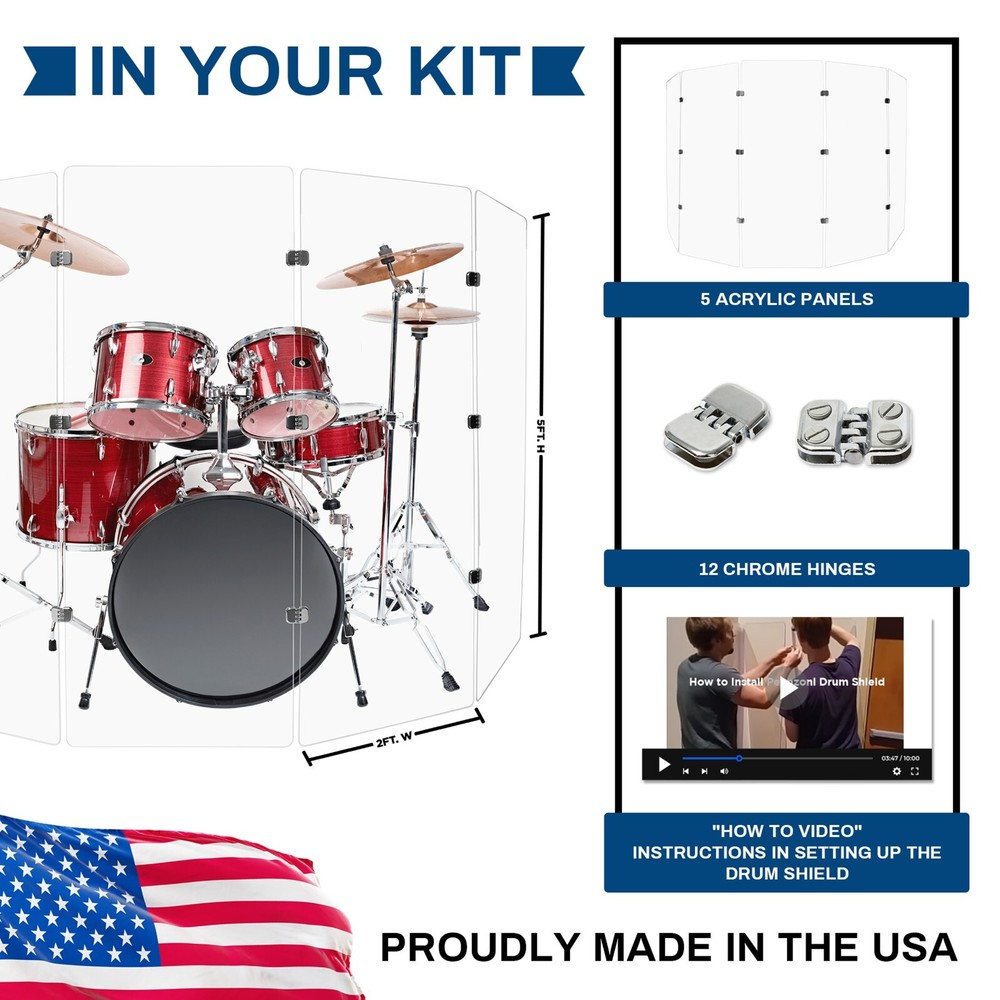 Drum shield 5 section drum shield / Noise Isolating / Chrome Hinge / USA MADE!