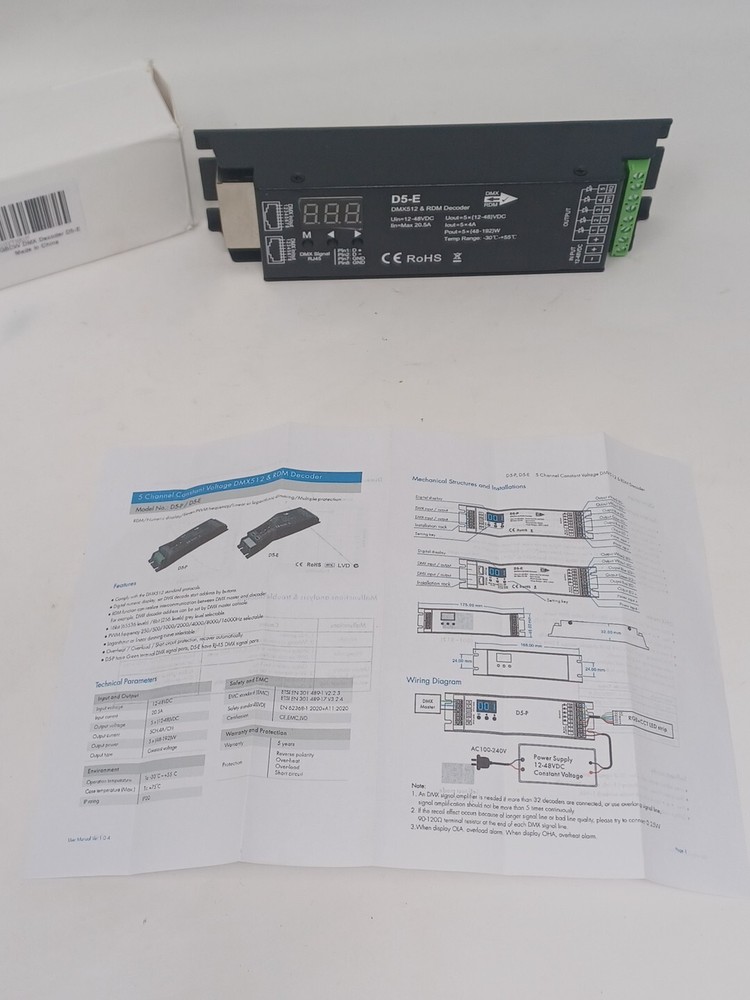 5CH DMX 512 & RDM Decoder RGB Controller DC12V 24V 48V PWM Dimming