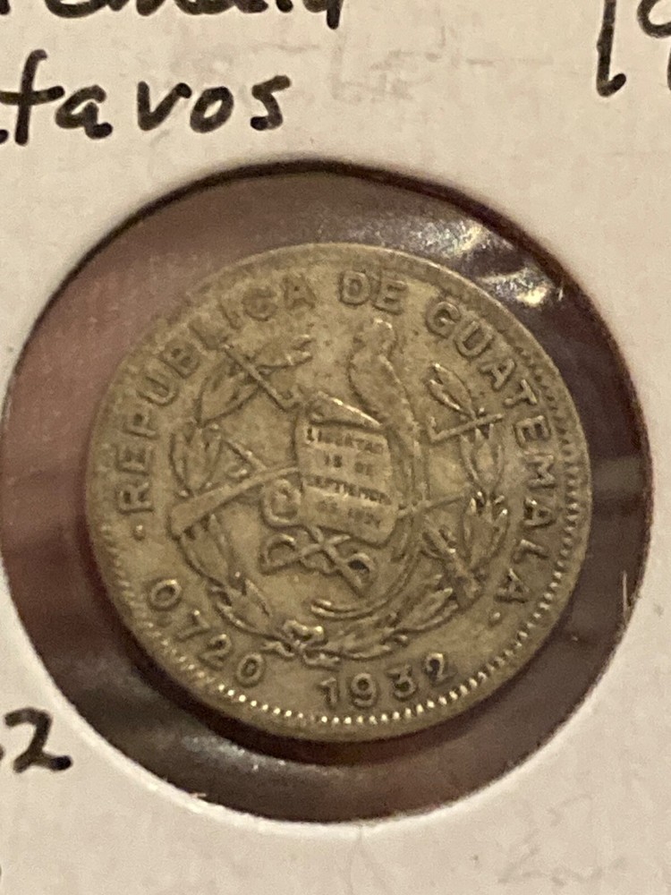 Guatemala, Silver 5 Centavos, 1932, toned