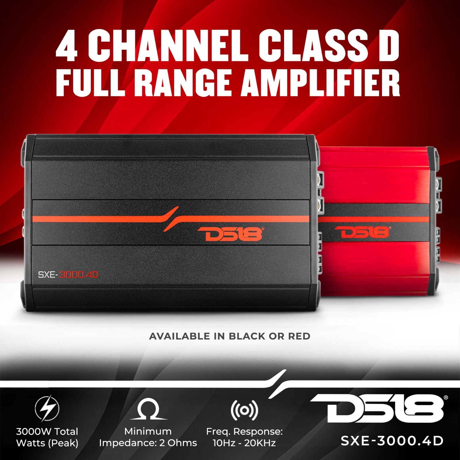 DS18 SXE-3000.4D Car Amplifier Full-Range Class D 4-Channel - New Design