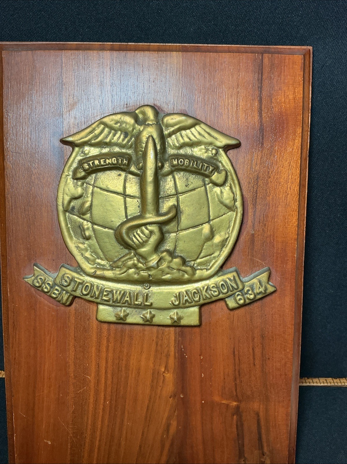 Vintage USS Stonewall Jackson SSBN-634 Brass Submarine Plaque US Navy Wood Mount