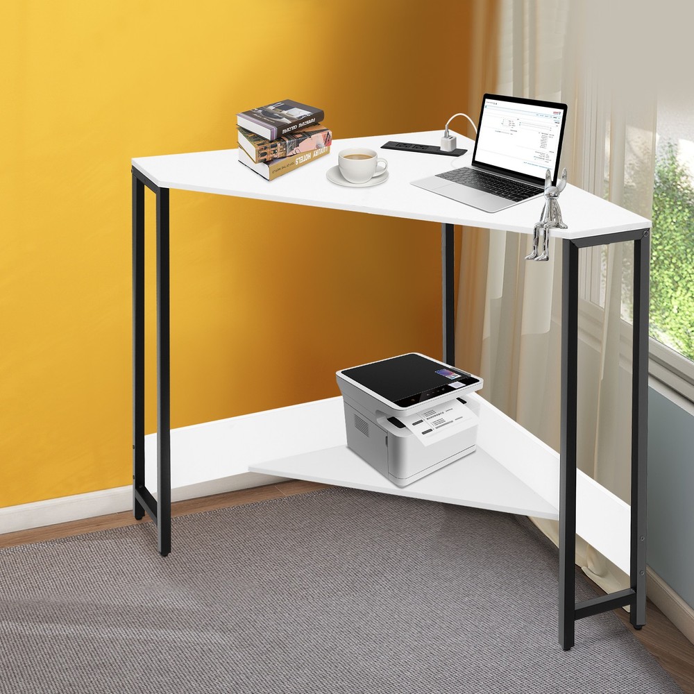 Computer Desk Corner Desk with Outlets Home Office Desk Triangular Corner Table