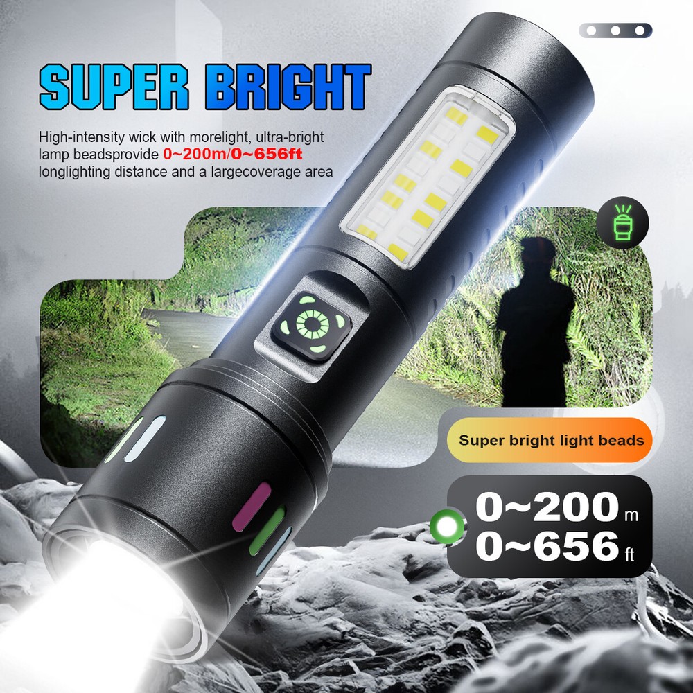 350000000 Lumen Super Bright LED Tactical Flashlight Rechargeable LED Work Light