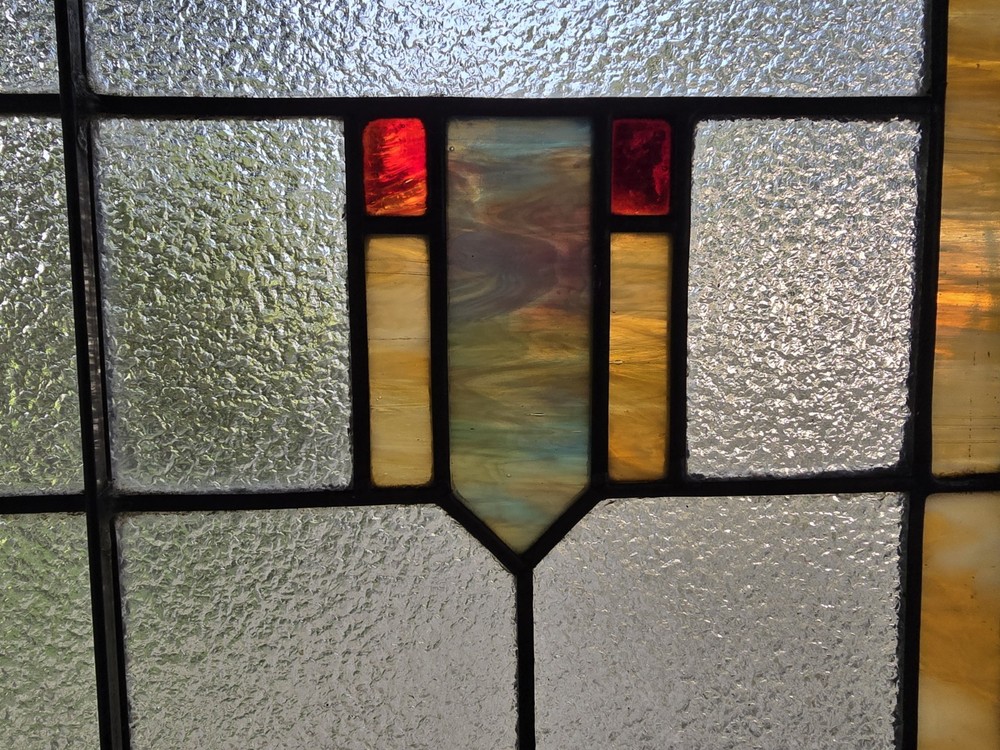 ANTIQUE AMERICAN STAINED GLASS WINDOW PAIR