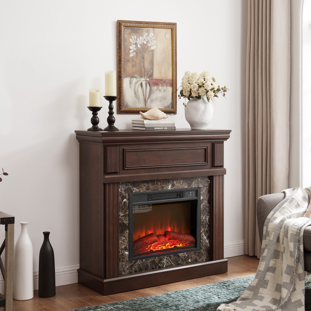23" Electric Fireplace Mantel with Insert & Remote Control, Cherry