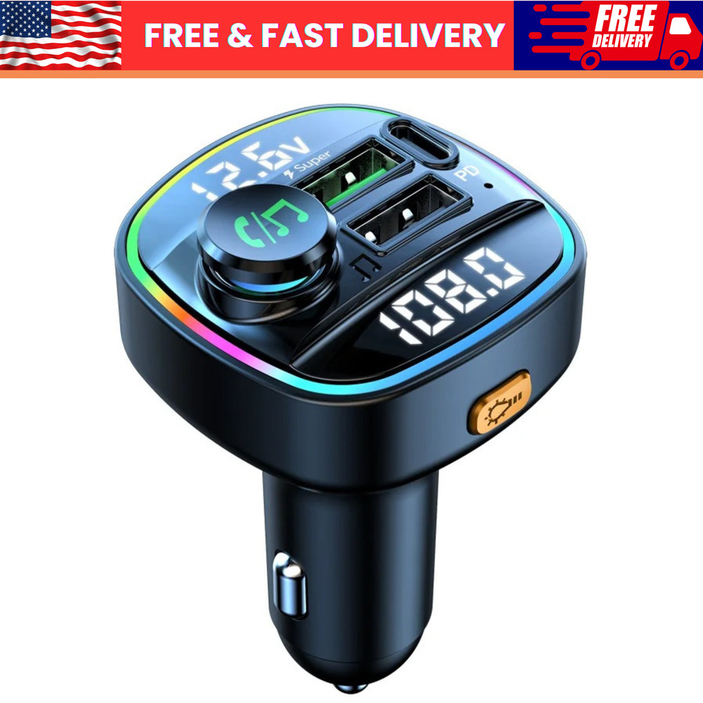 Bluetooth 5.0 Car Wireless FM Transmitter Adapter USB PD Charger AUX Hands