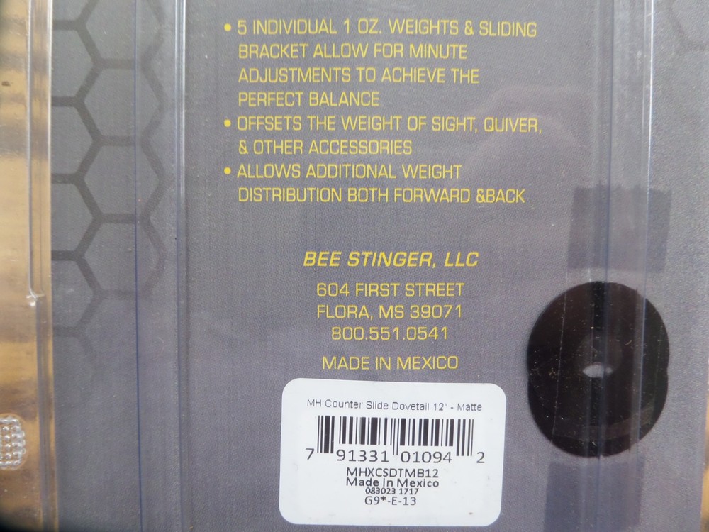 Bee Stinger MicroHex Counter Slide Stabilizer, Black, 12" Dovetail Mount