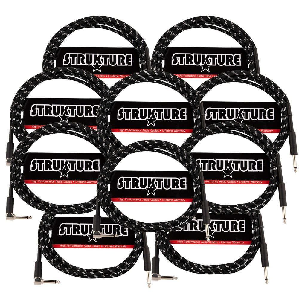 Strukture Instrument Cable 10ft. Right Angle (Black/Silver) - 10 Pack