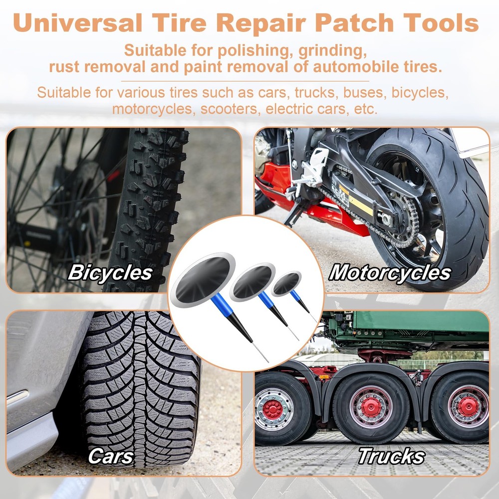 Tire Repair Patch Kit 24PCS Plugs, Roller, Buffing Wheel, Drill Bits