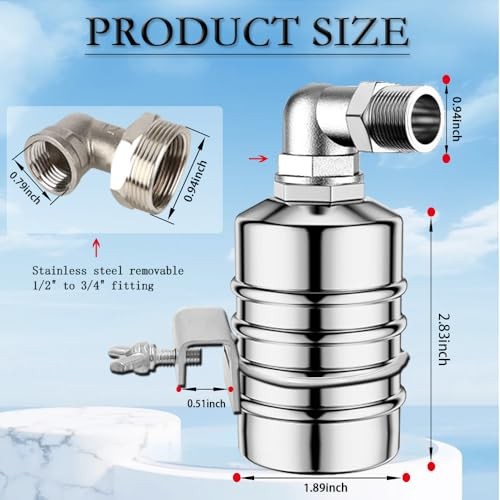 2PCS Float Valve,1/2" to 3/4'' water level control float valve, 304 Stainless