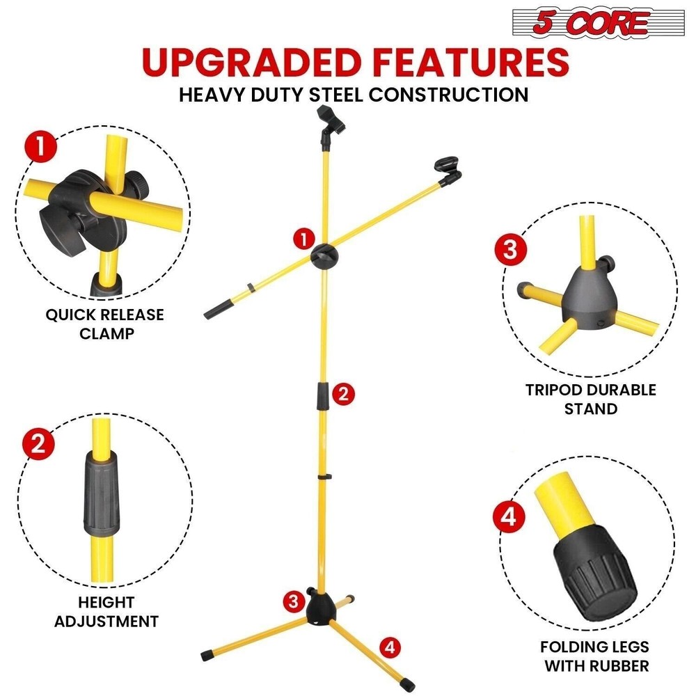 5 Core Microphone Stand Floor Height Adjustable w Extending Telescoping Boom Arm