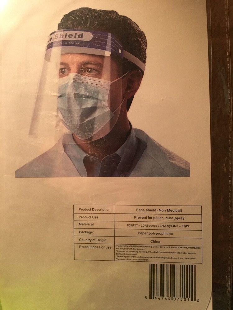 Protective Face Shield, clear panel & elastic head band, padded forehead area