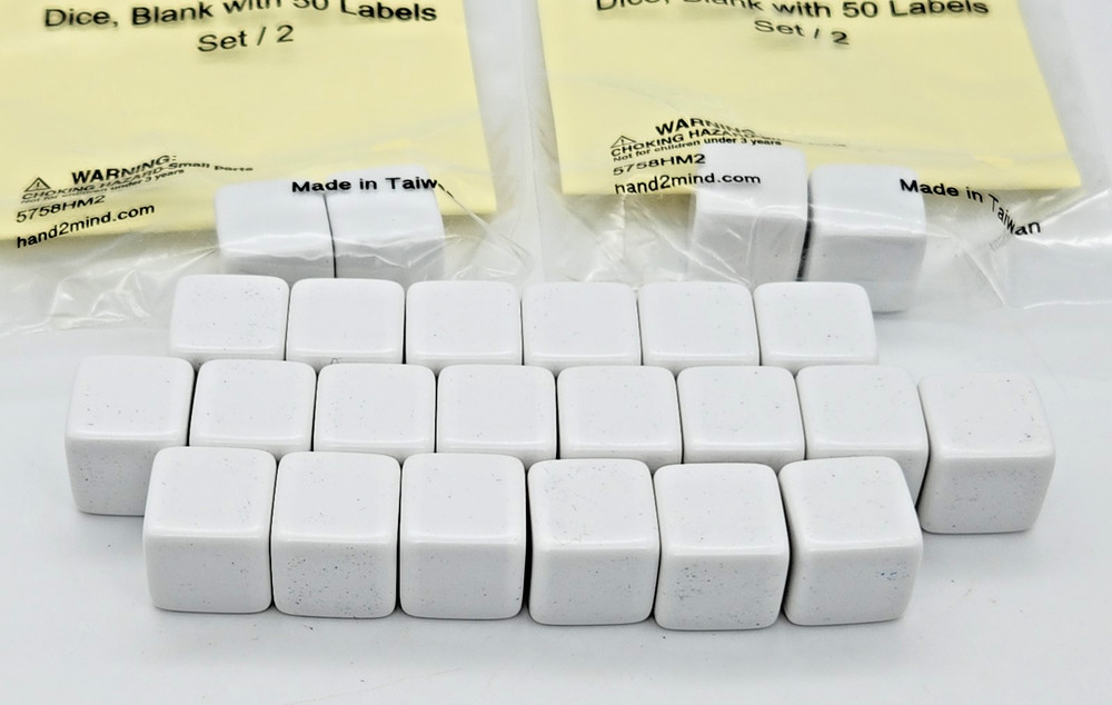 ETA HAND2MIND 2 Blank white dice with 50 writable labels (2 SETS) -20 extra dice